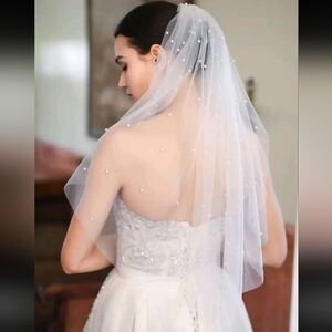 Bridal Veil White Wedding Faux Pearl Veil Comb Pearl-Embellished NEW